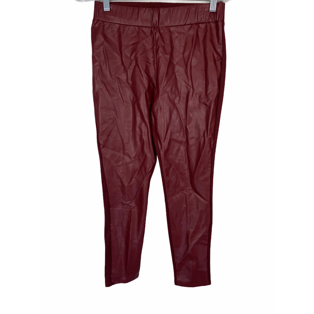 BROOKE SHIELDS Timeless Women's Faux Leather Ponte Back Leggings Oxblood 4P Size
